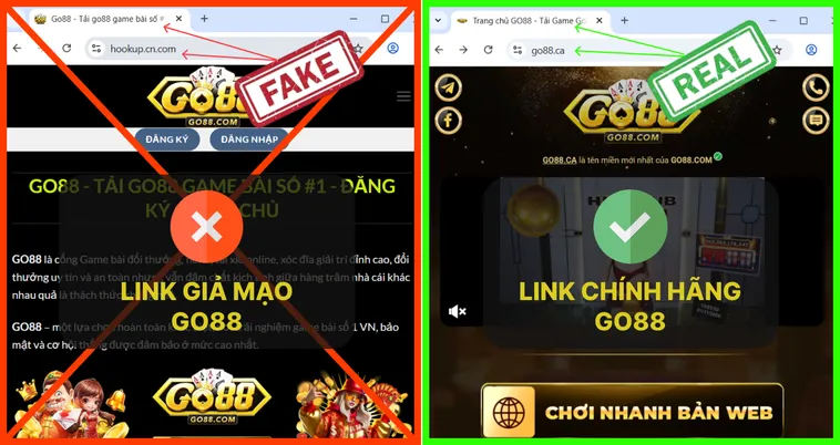 Phân Biệt Website Go88 Thật Giả Kỹ Thuật Tránh Bẫy 2025 3 Trang chủ Go88.com thật có giao diện gọn gàng và bố cục cân đối, còn trang giả của Go88.com thường lộn xộn và thiếu chi tiết.